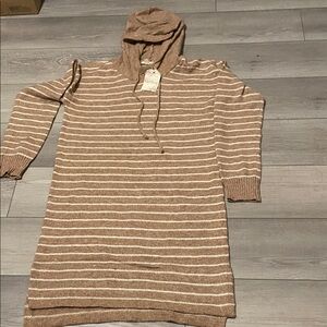 Hem & Thread Tan and Cream Striped Long Sleeve Dress